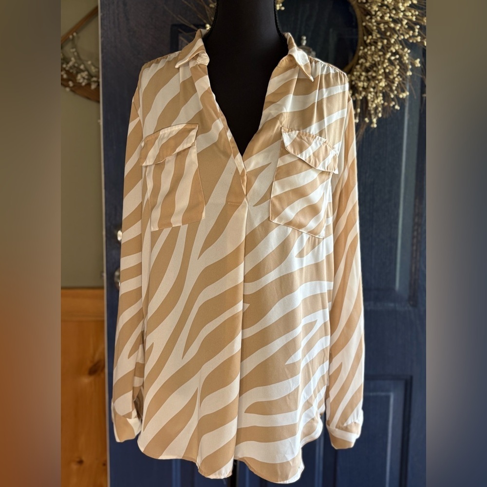 Ann Taylor Tan and White Zebra Print Blouse